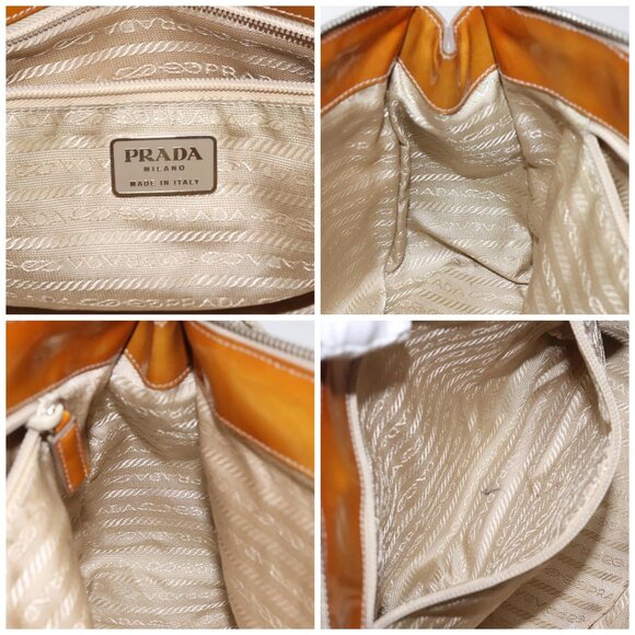 PRADA Quilted Hand Bag Nylon Beige Silver Auth - Picture 15 of 16